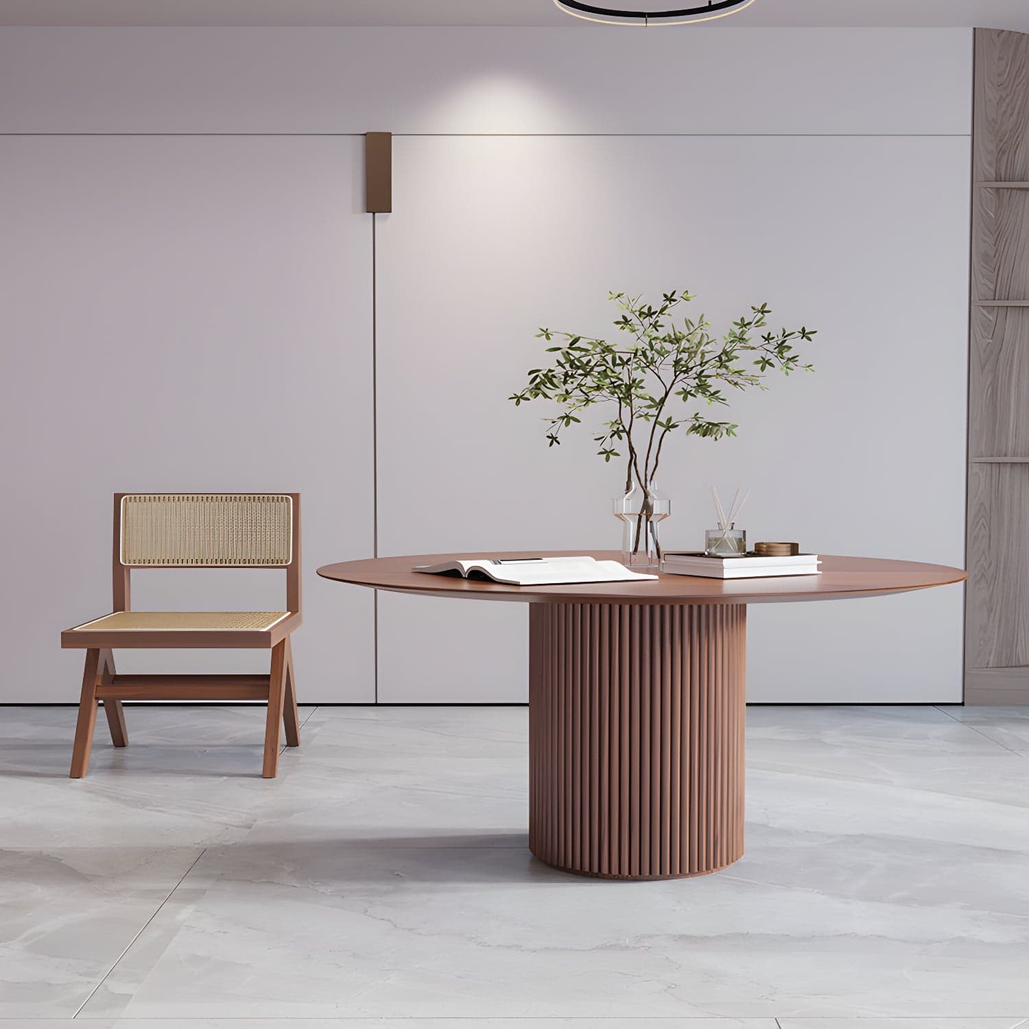 Solid Wood Round Table for Restaurant Modern Wood Table with Pedestal Base thumbnail 1