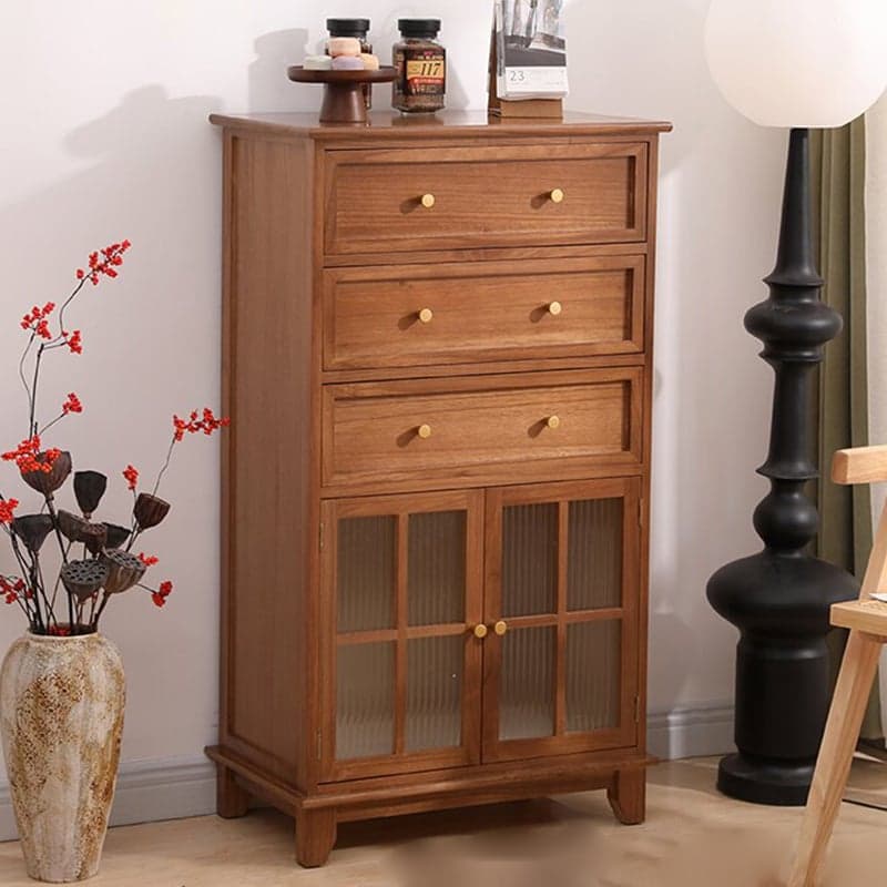 Rectangular Damp-proof Accent Cabinet with Storage Drawer, Closet, Glazed Door, Cabinet Knobs in Chalk/Brown/Wood Color thumbnail 1