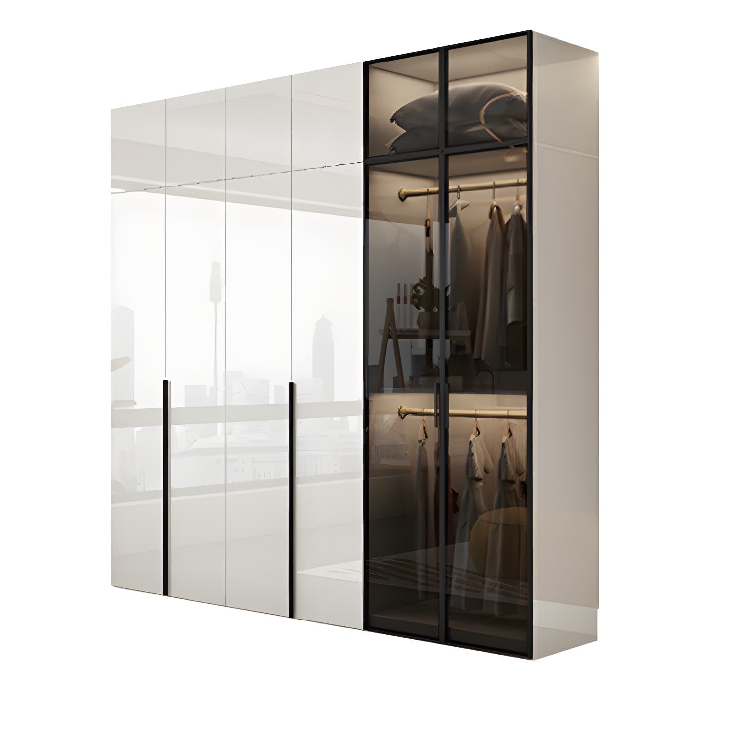 Sleek White Wood Wardrobe Armoire with Soft Close Drawers and Shelves thumbnail 5