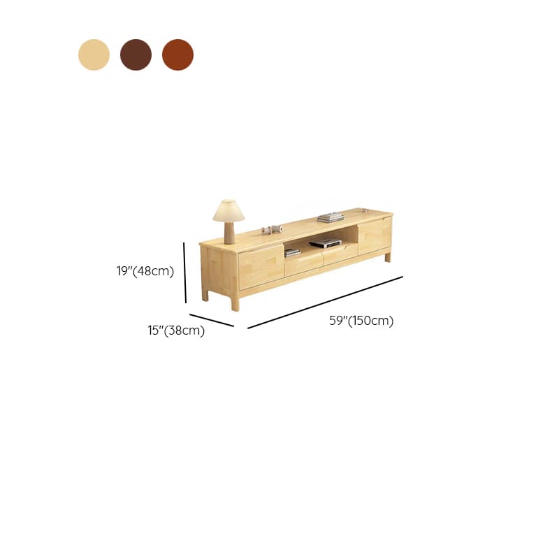 Modish Pine Wood TV Stand with Shelf, 2 Drawers, 2 Cabinets, and Unenclosed Storage thumbnail 10