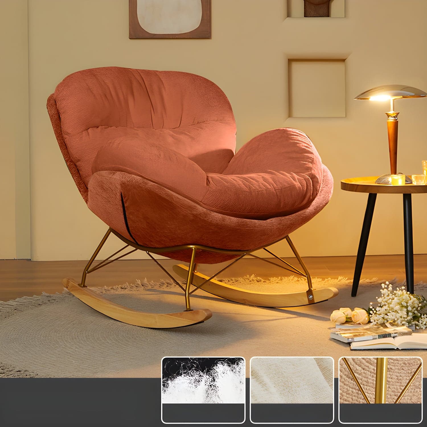 Scandinavia Rocking Accent Chair with Removable Cushions in Solid Wood thumbnail 2