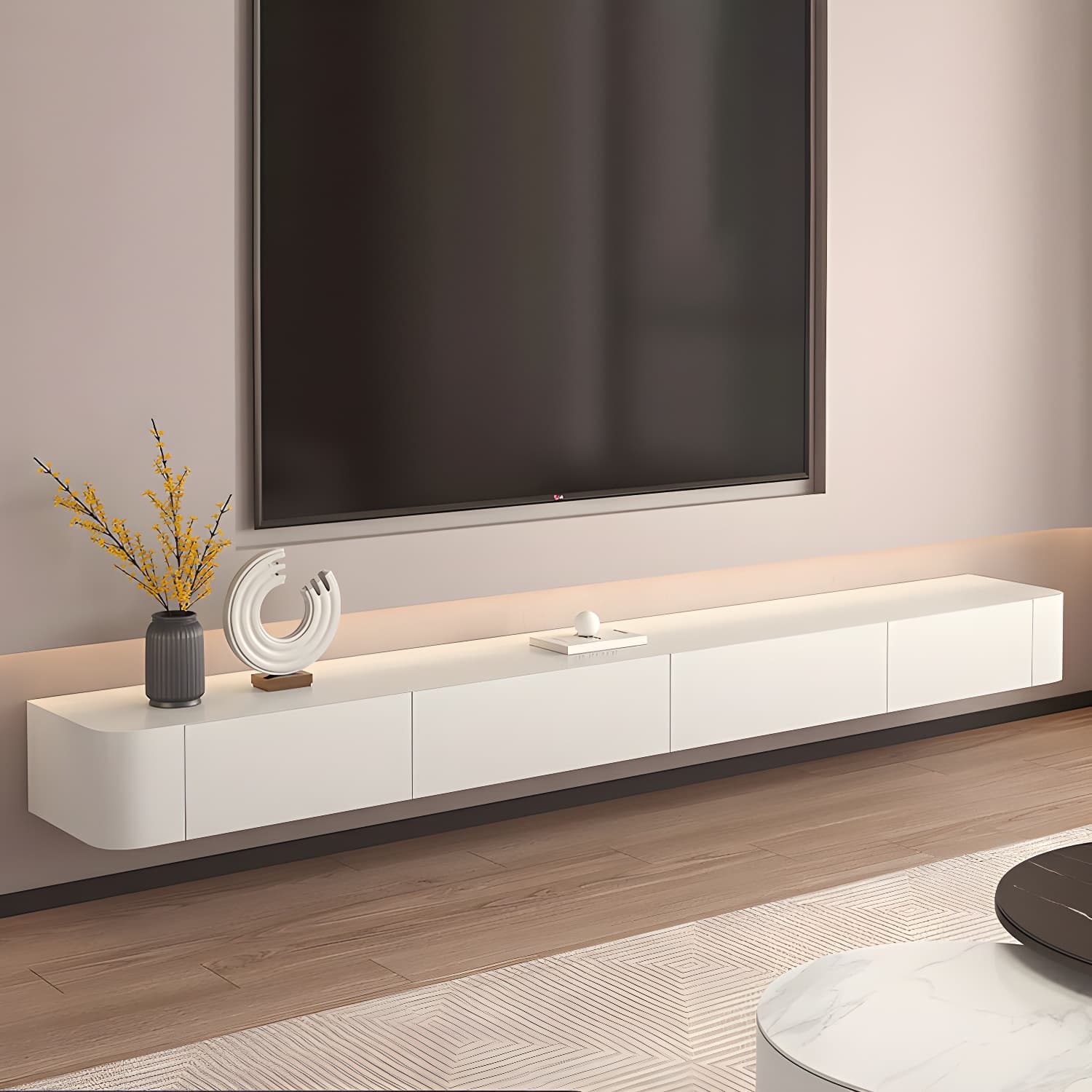 Scandinavian Solid Wood Frame Wall-mounted TV Media Stand with Drawers and Door thumbnail 1