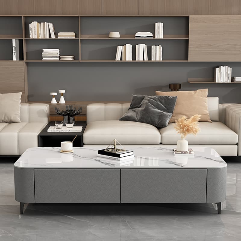 Four Leg Non-Upholstered Modern Metal Coffee Table with Storage and Drawers Standard Size thumbnail 4