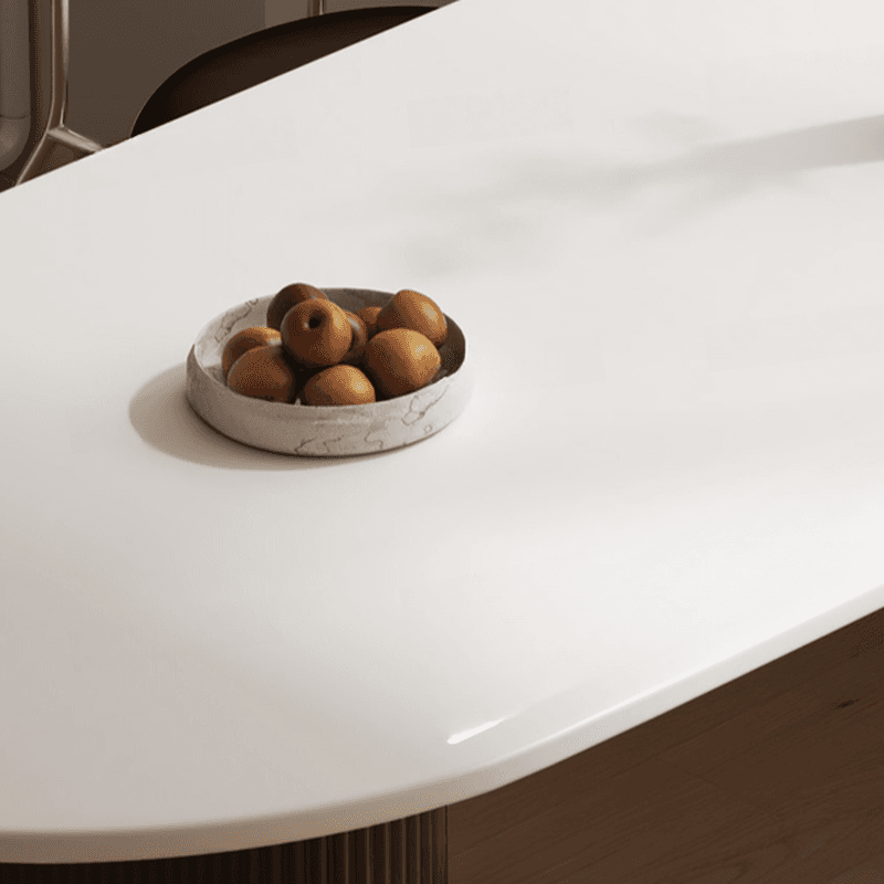 Minimalist Dining Table Set with White Slate Top and Two-sided Pedestal Base, Featuring a Fixed Table thumbnail 10
