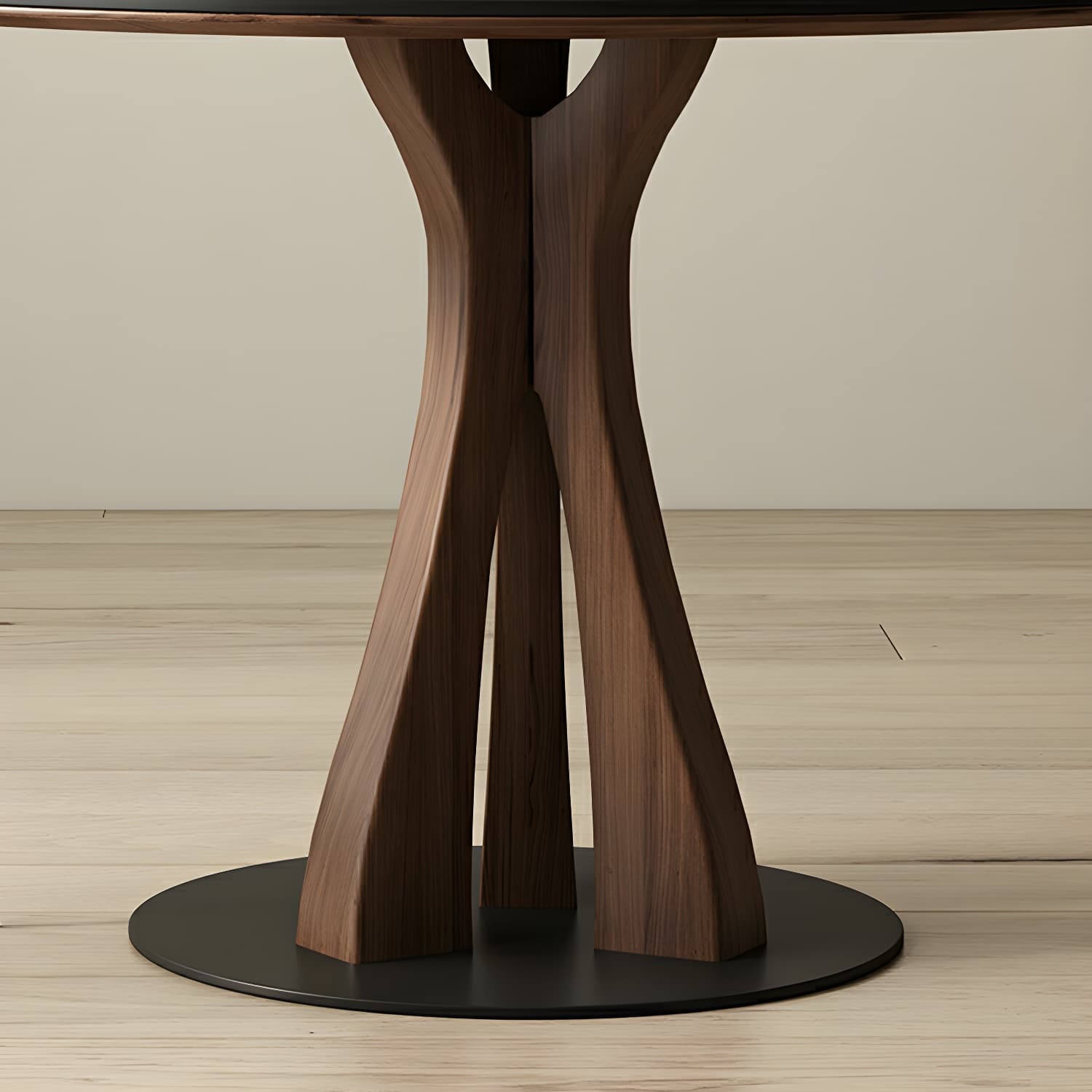 Round Modern Stone Top Dining Table with Solid Wood Pedestal Base thumbnail 8