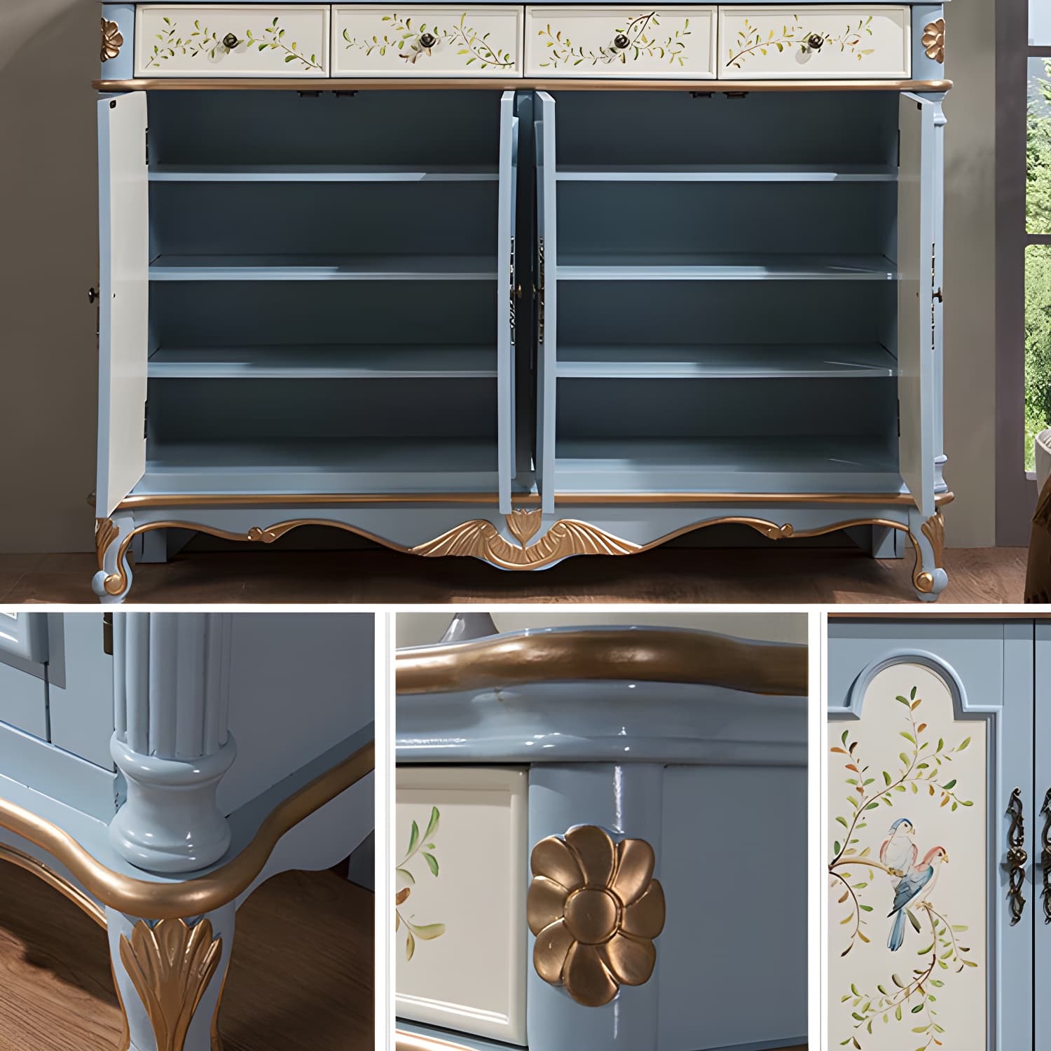 Glam Style Wood Sideboard with Drawers Dining Server for Kitchen thumbnail 11