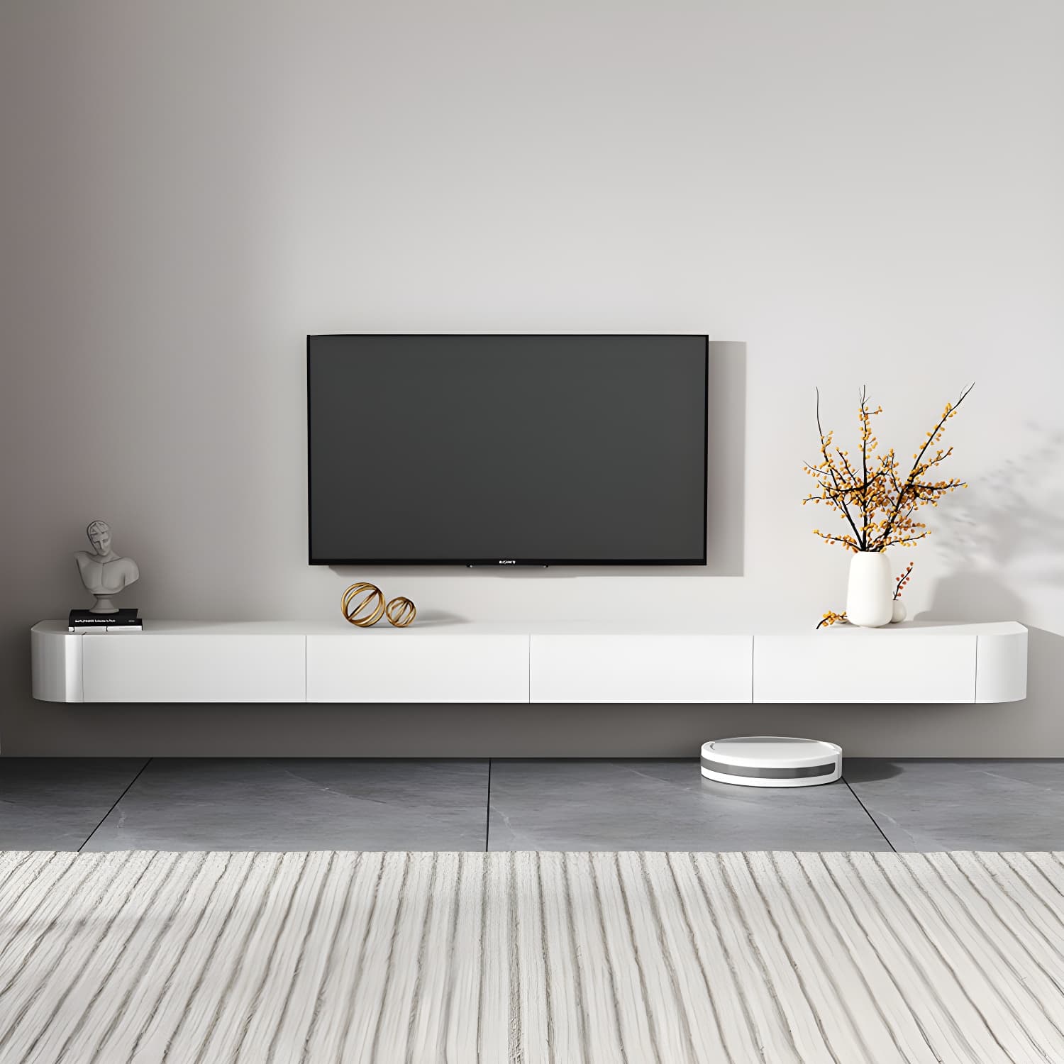 Floating Mount TV Stand Modern TV Stand Console with Drawers thumbnail 1