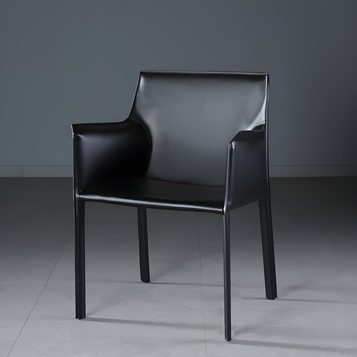 Designer Style Home Saddle Leather Arm Chair Matte Finish Solid Back Single Dining Chair thumbnail 1