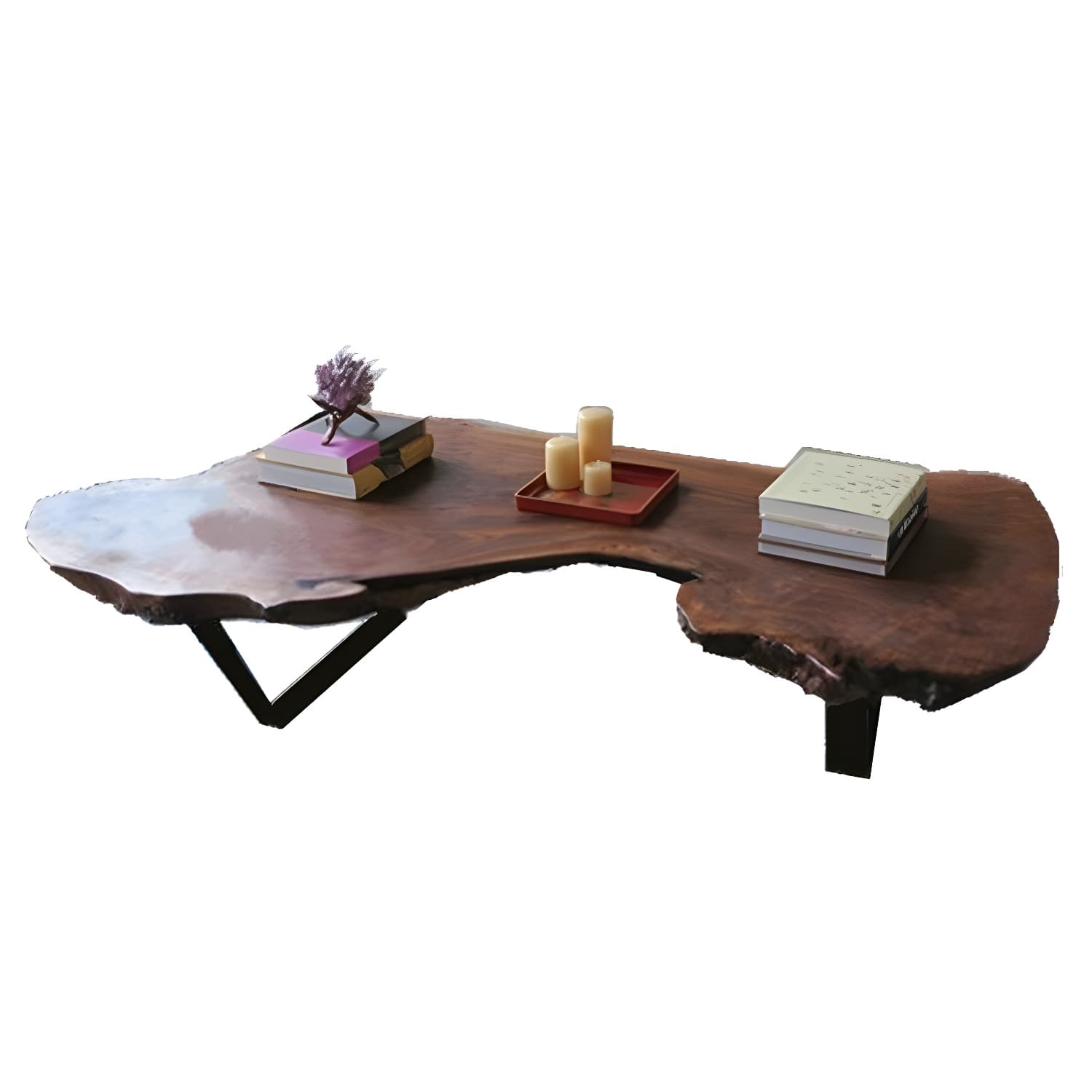 Modern Live Edge Coffee Table Geometric Red Wood Sled Cocktail Table thumbnail 6