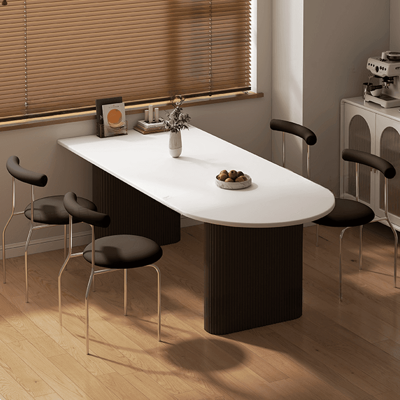 Minimalist Dining Table Set with White Slate Top and Two-sided Pedestal Base, Featuring a Fixed Table thumbnail 5