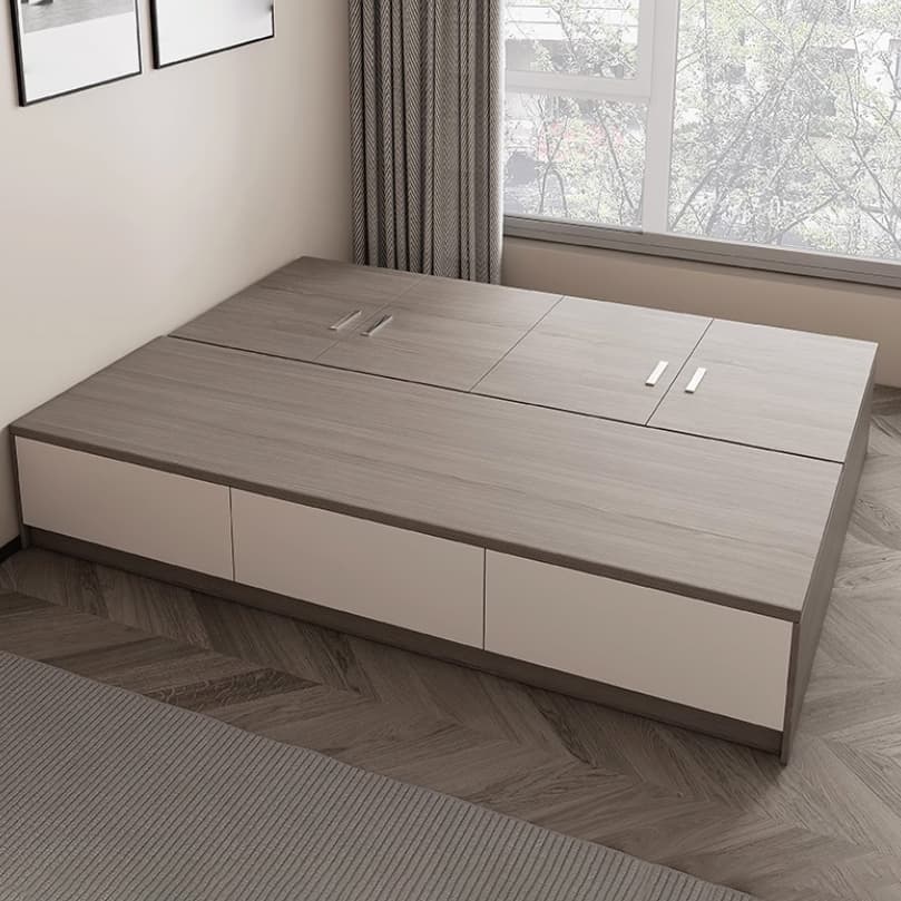 Brown Wood Lift Up Storage Bed with 3 Drawers and Solid Color Design thumbnail 2