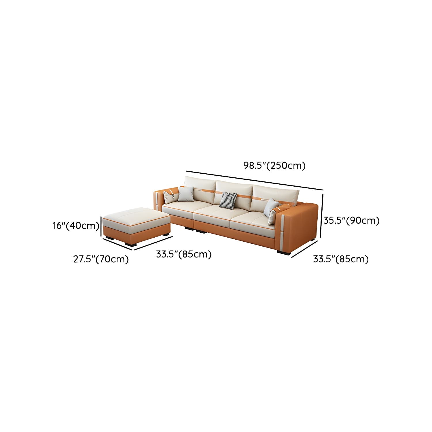 Scandinavian Wood Frame Beige Faux Leather Stationary Sectional Sofa with Cushion Back thumbnail 16