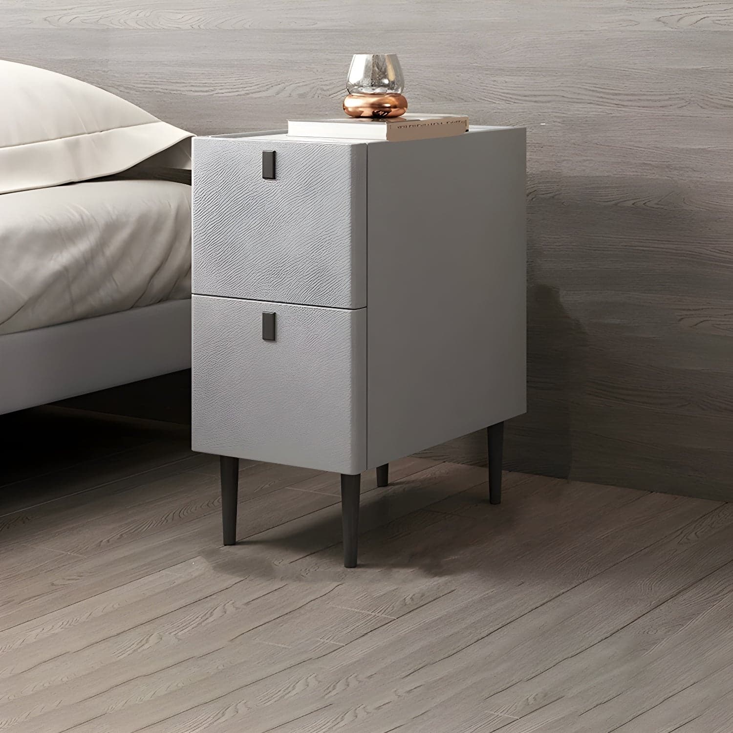 Modern Style Leather Polychromatic Choice of Black Cabinet Leg Nightstand thumbnail 9