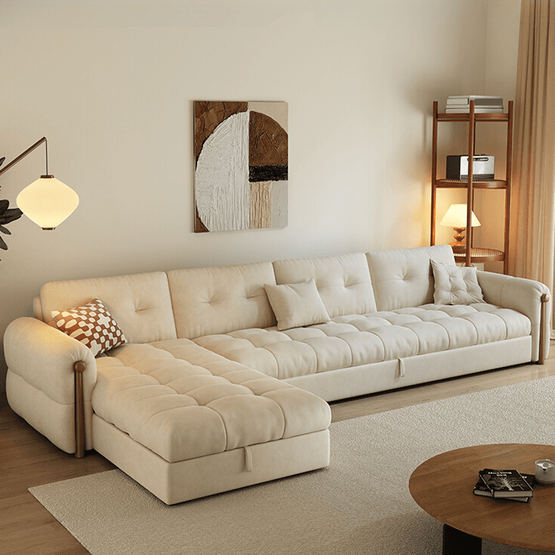 L-Shape/Straight Sofa/Sofa Chaise with Under-seat-storage, Left Hand Facing Orientation, Round Arm, and Button-tufted Details thumbnail 1
