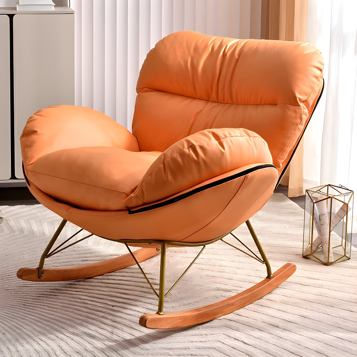 Modern Upholstered Indoor Rocking Chair with Removable Cushions and Slipcover for Enhanced Comfort thumbnail 8