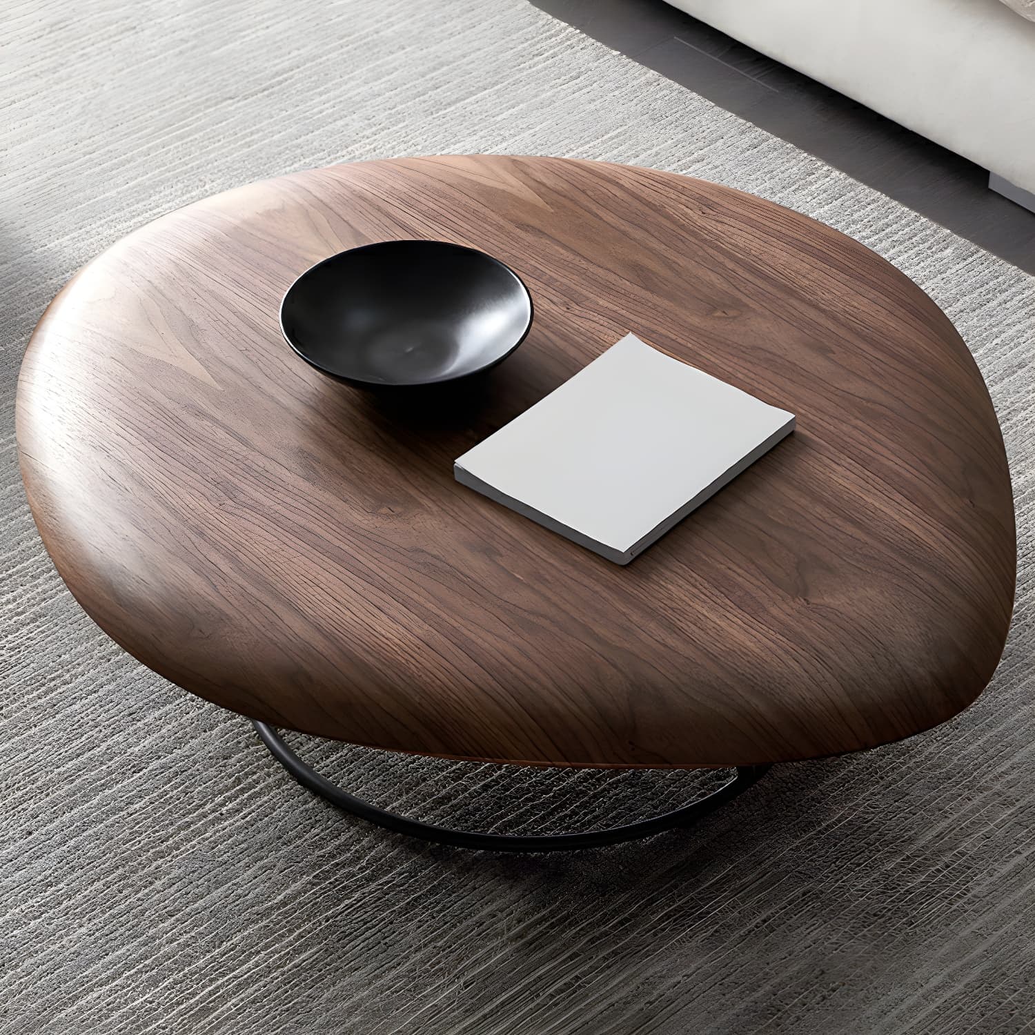 Modern Free Form Wood Coffee Table with Black Metal Frame - Storage Not Included thumbnail 12