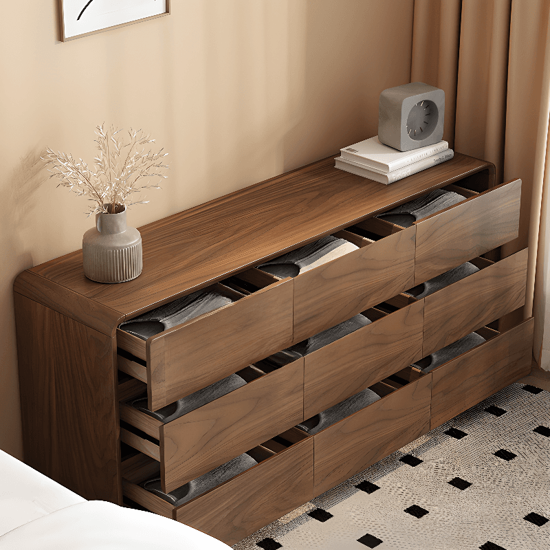 Cocoa Simplistic Natural Wood Double Dresser with 6/9/5 Drawers in Horizontal/Vertical Orientation thumbnail 2