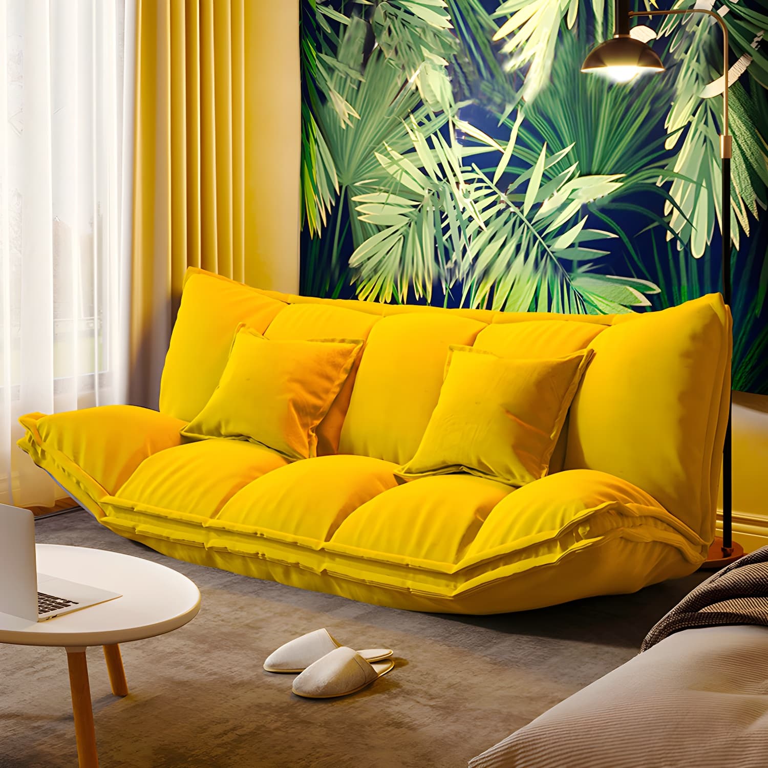 Modern Tight Back Convertible Sleeper Sofa Fabric Armless Solid Color Sofa thumbnail 9