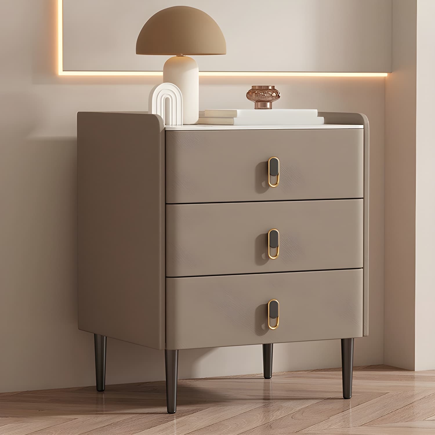 Modern Faux Leather Bachelor's Chest with Stone Countertop, 3 Drawers thumbnail 11