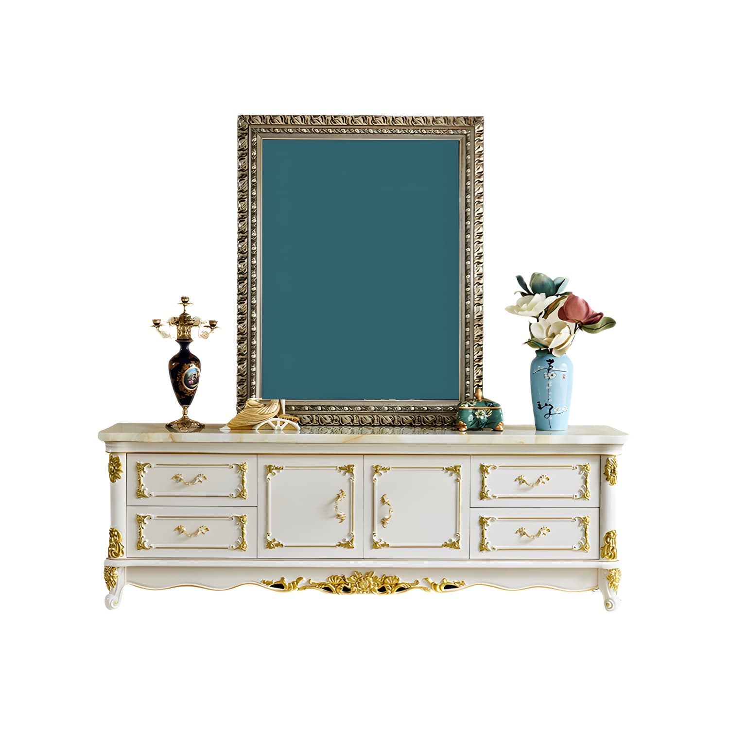 4 Drawers Contemporary Media Console Wood White TV Stand Console thumbnail 5