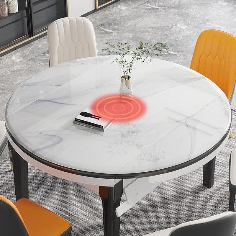 Stone Top Extendable Dining Set with Wood Legs Chairs for Home thumbnail 5