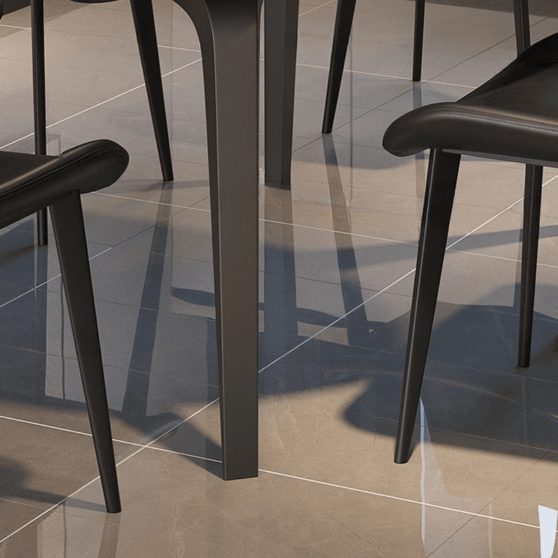 Dining Table Set with Slate Stone Top, Fold-away Leaf, Padded Chair with Back for 6 People in Midnight Black thumbnail 6