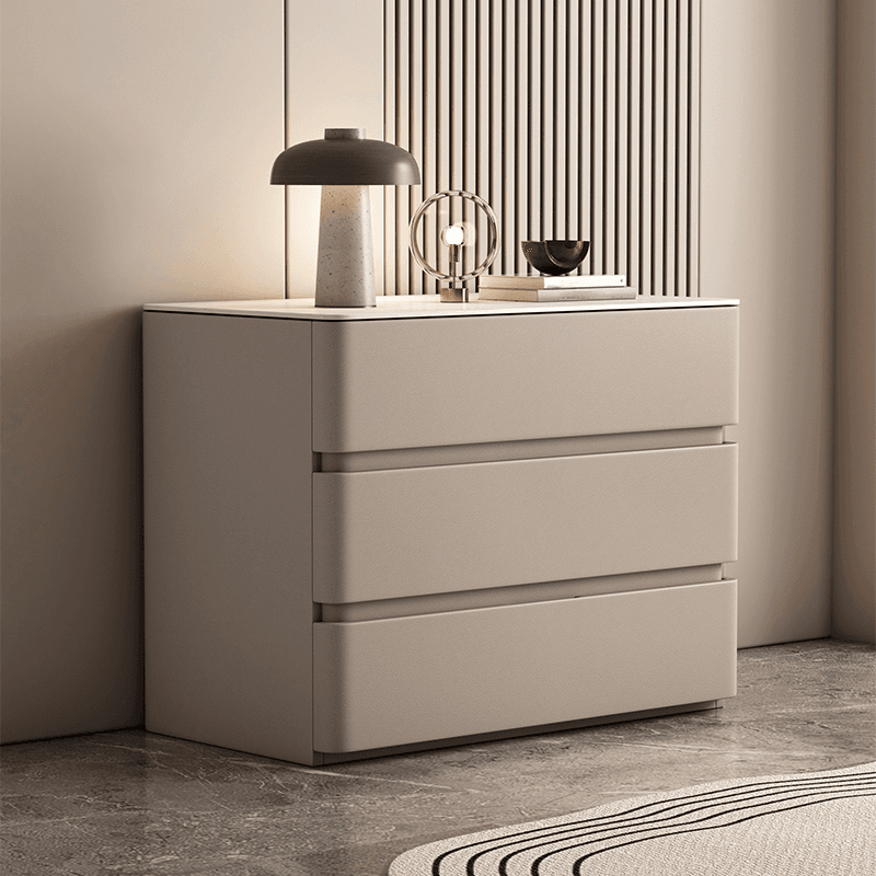Art Deco Bedside Cabinet Nightstand with 3 Drawers and Sintered Stone Countertop