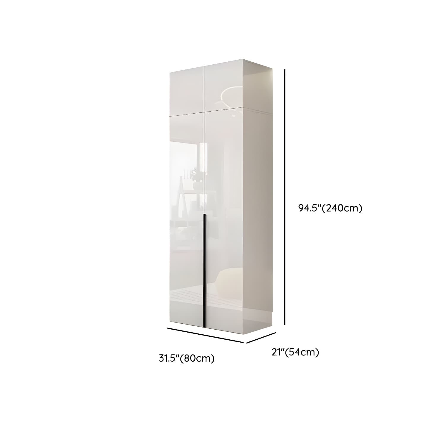 Modern white wood wardrobe armoire with hinged doors, clothing rod & shelves thumbnail 27