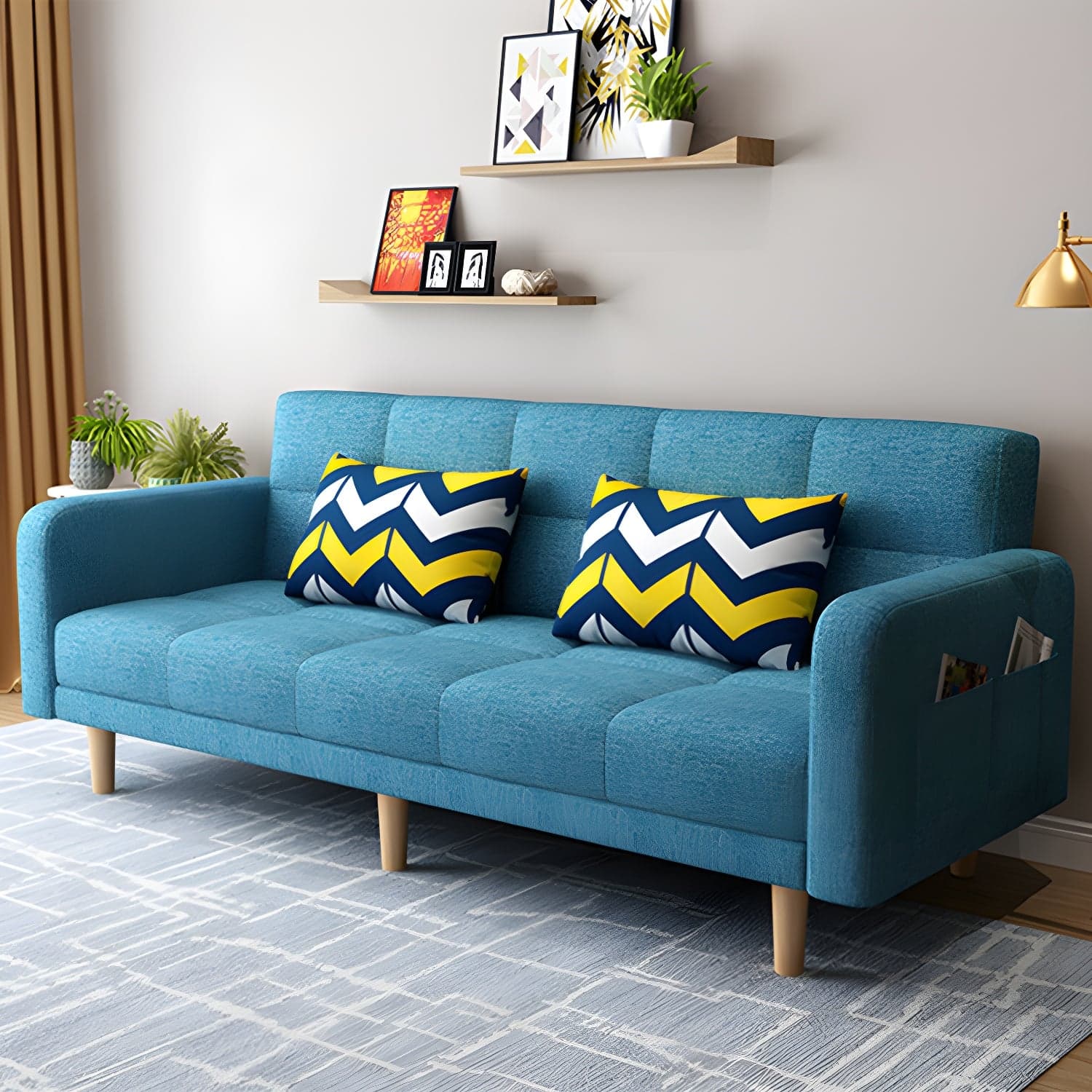Modern Linen Tufted Sofa Bed 31"H Convertible Sofa with Square Arm