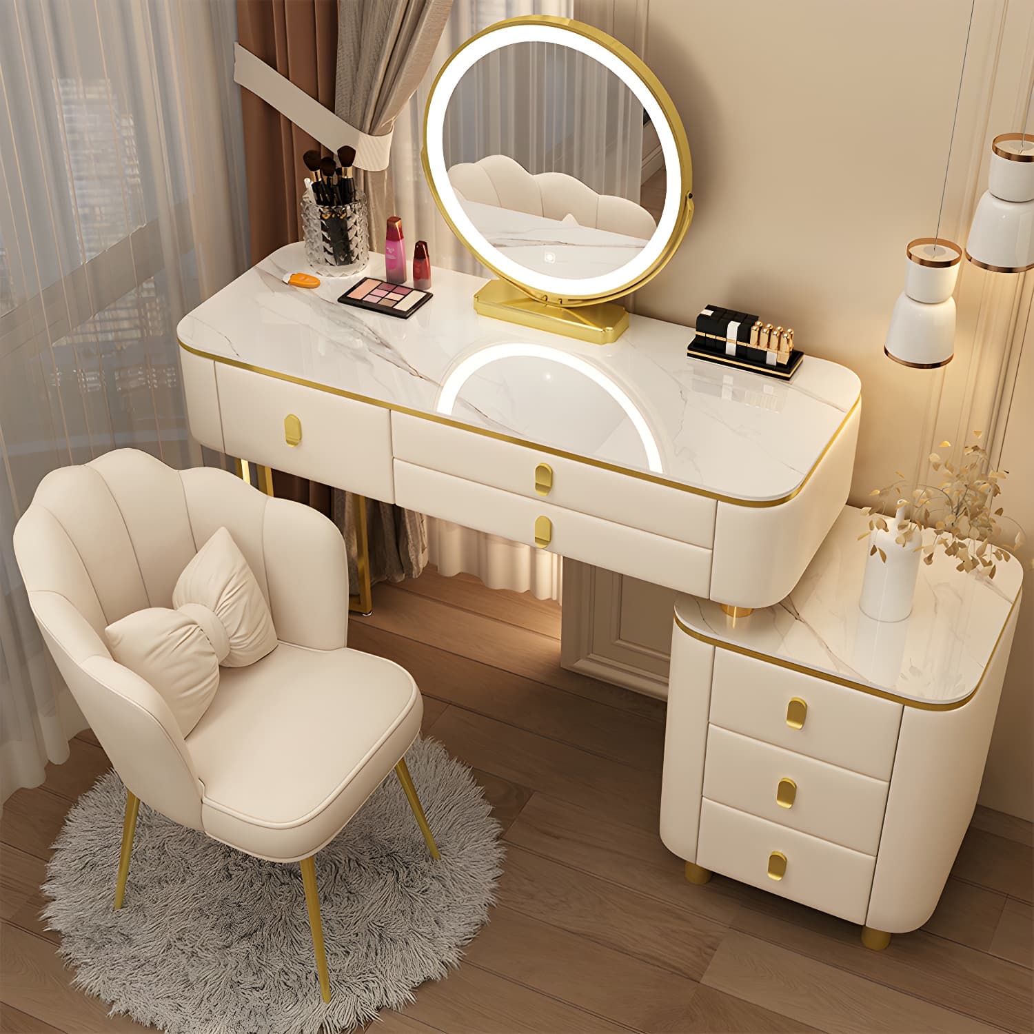 Luxurious Stone Top Vanity Dressing Table with 6 Drawers for Bedroom thumbnail 5