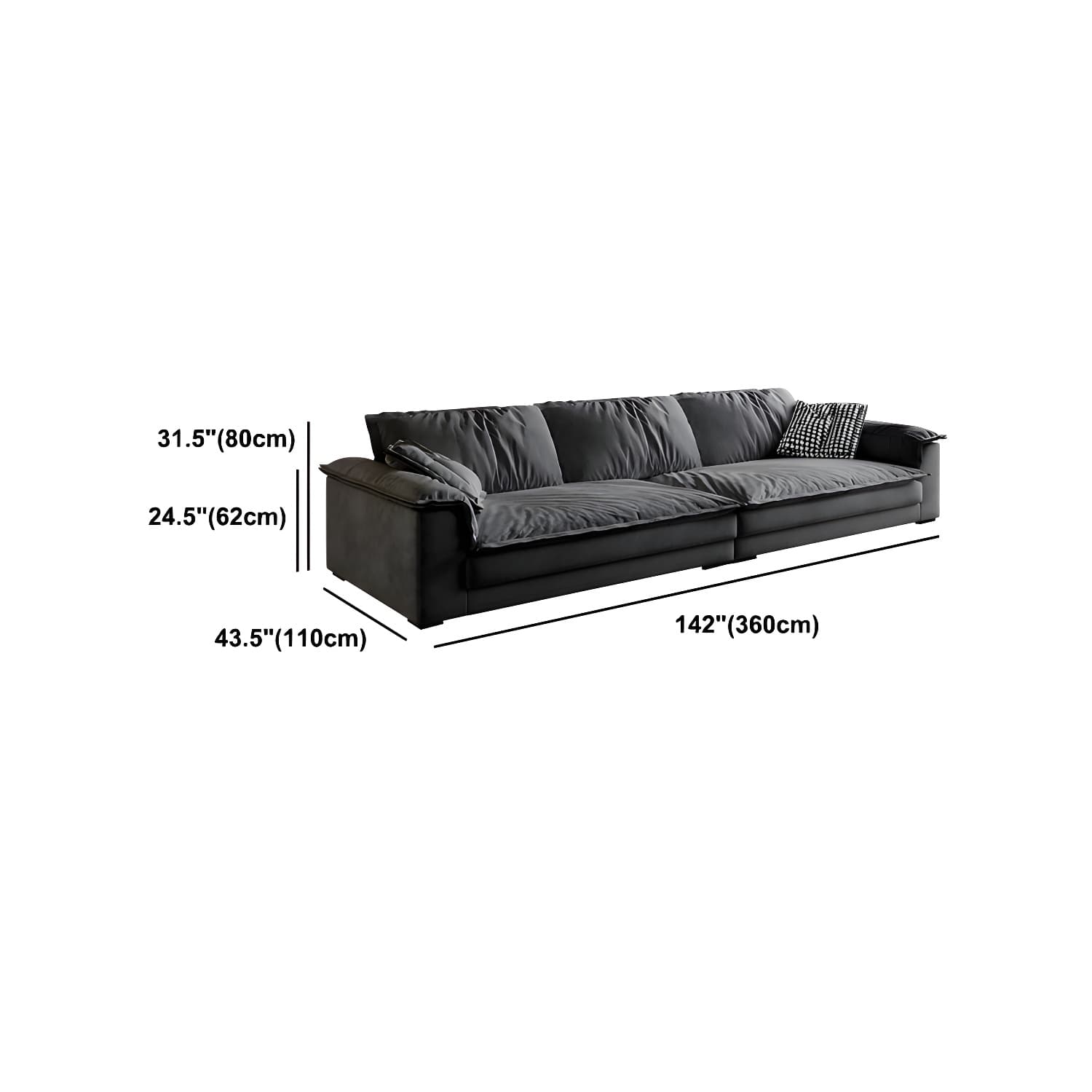 Stain-Resistant Dark Gray Contemporary Square Arm Solid Wood Sofa thumbnail 19