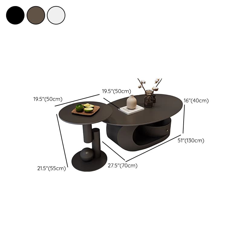 Modern Oval Stone Top Coffee Table, Abstract Iron Base, Scratch Resistant thumbnail 20