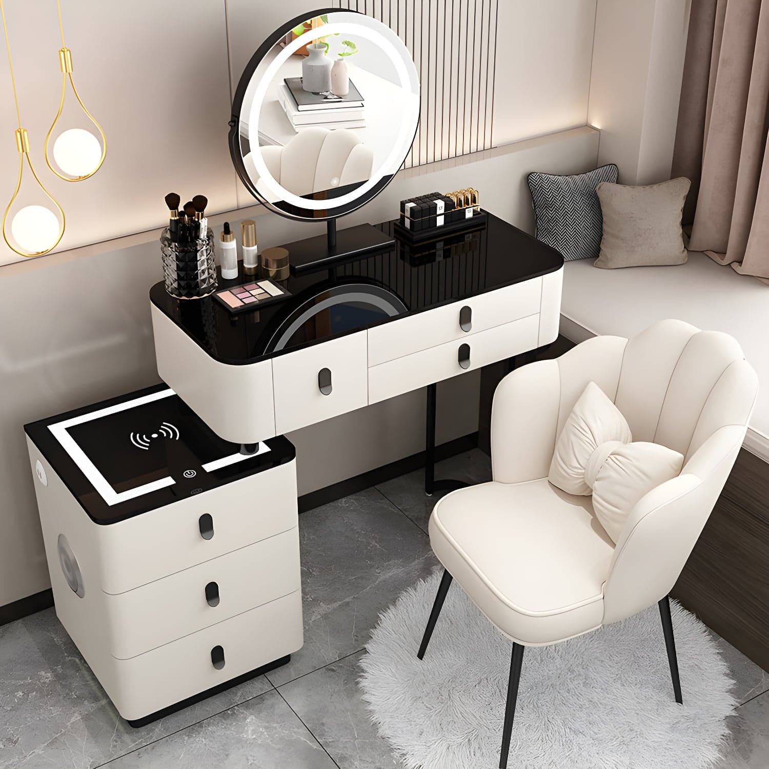 Glass Top Makeup Vanity Desk Lighted Mirror Makeup Vanity Set thumbnail 3