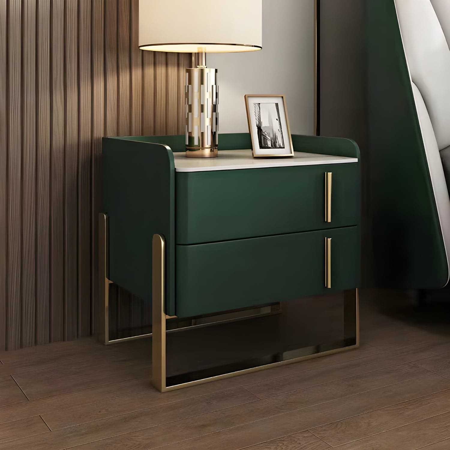 Modern Stone Top Night Stand 19.68" Tall 2 - Drawer Nightstand