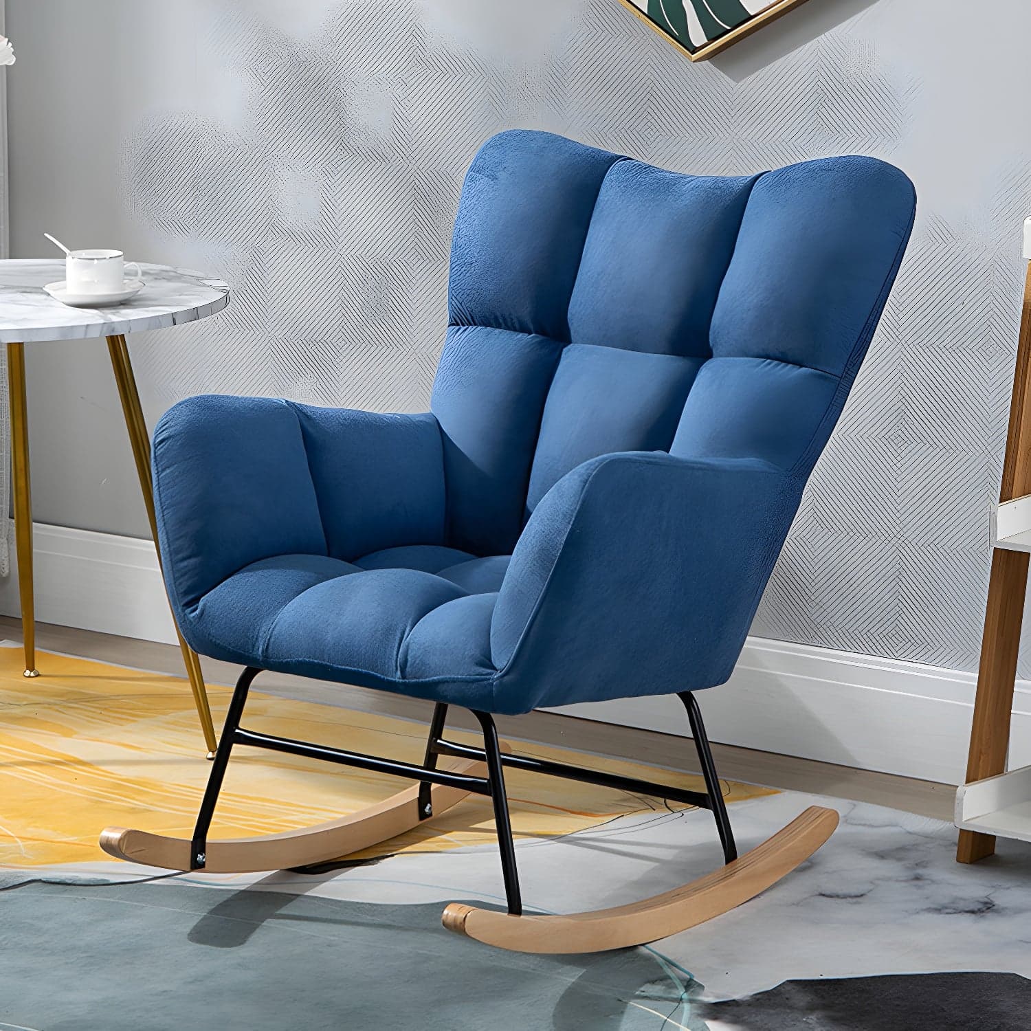 Modern Rocker Chair Upholstered Dark Legs Glider Button-Tufted thumbnail 3