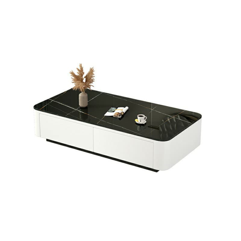 Modern Rectangular Coffee Table with Tempered Glass Top & Black Wood Base thumbnail 6