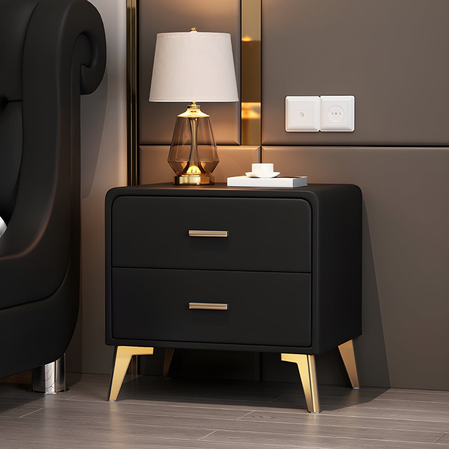 Faux Leather Modern Nightstand with Drawer Storage - Small Size, 2 Drawers thumbnail 1