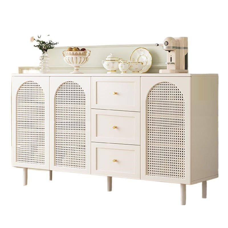 White Trendy Sideboard with 3 Drawers, Narrow/Standard Size, 3/6 Shelves, Lumber Countertop, and Glass-panel Door thumbnail 5