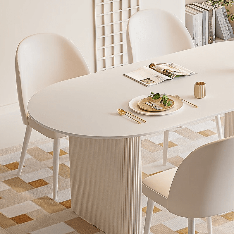 Oval Dining Table Set with Two-sided Pedestal, Enclosed Back, Fixed Table, Padded Chair, 5-piece in White thumbnail 5