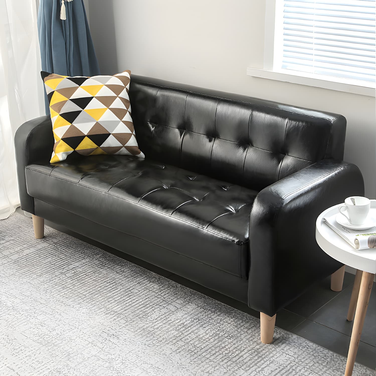 Tufted Fabric Sofa with Four Wooden Legs Square Tufted Sofa for Bonus Room thumbnail 1