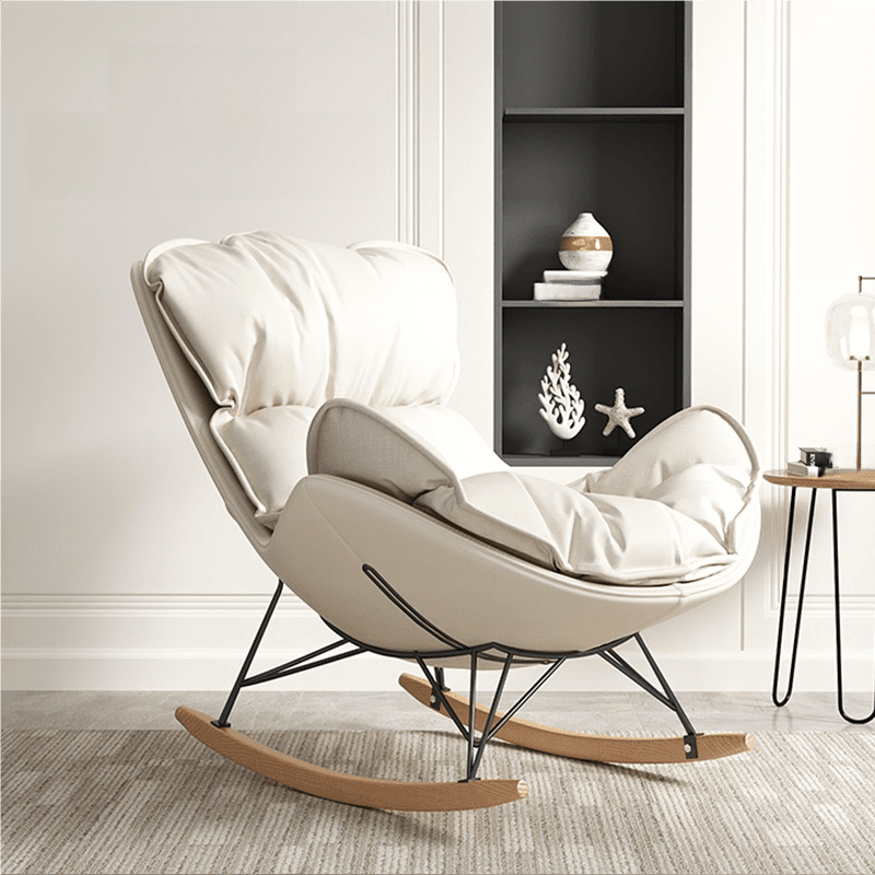 Grey/Chalk/Amber Contemporary Alloy 2 Piece Set Rocking Armchair with Padded Upholstery and Ottoman