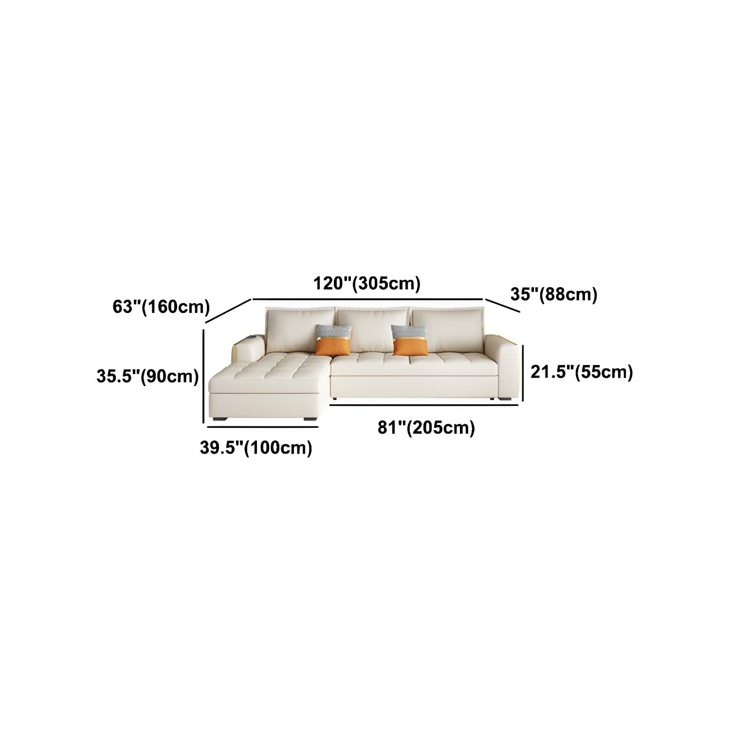 White Modern Sofa Bed with Storage USB Charging Convertible Sectional thumbnail 14