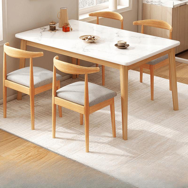 Rectangular Dining Table Set with Recycled Wood Fixed Table, Padded Chair Back, and Separable Design thumbnail 1