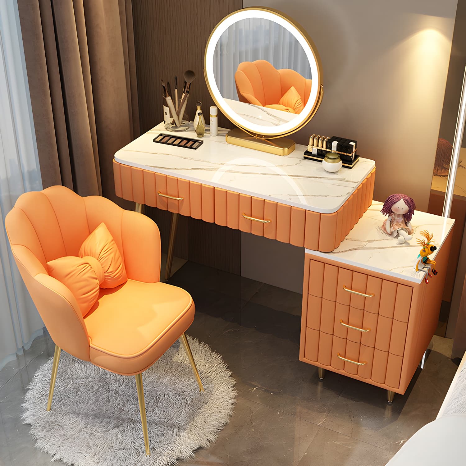 Wooden Makeup Vanity Storage Box Vanity Dressing Table for Bedroom thumbnail 6