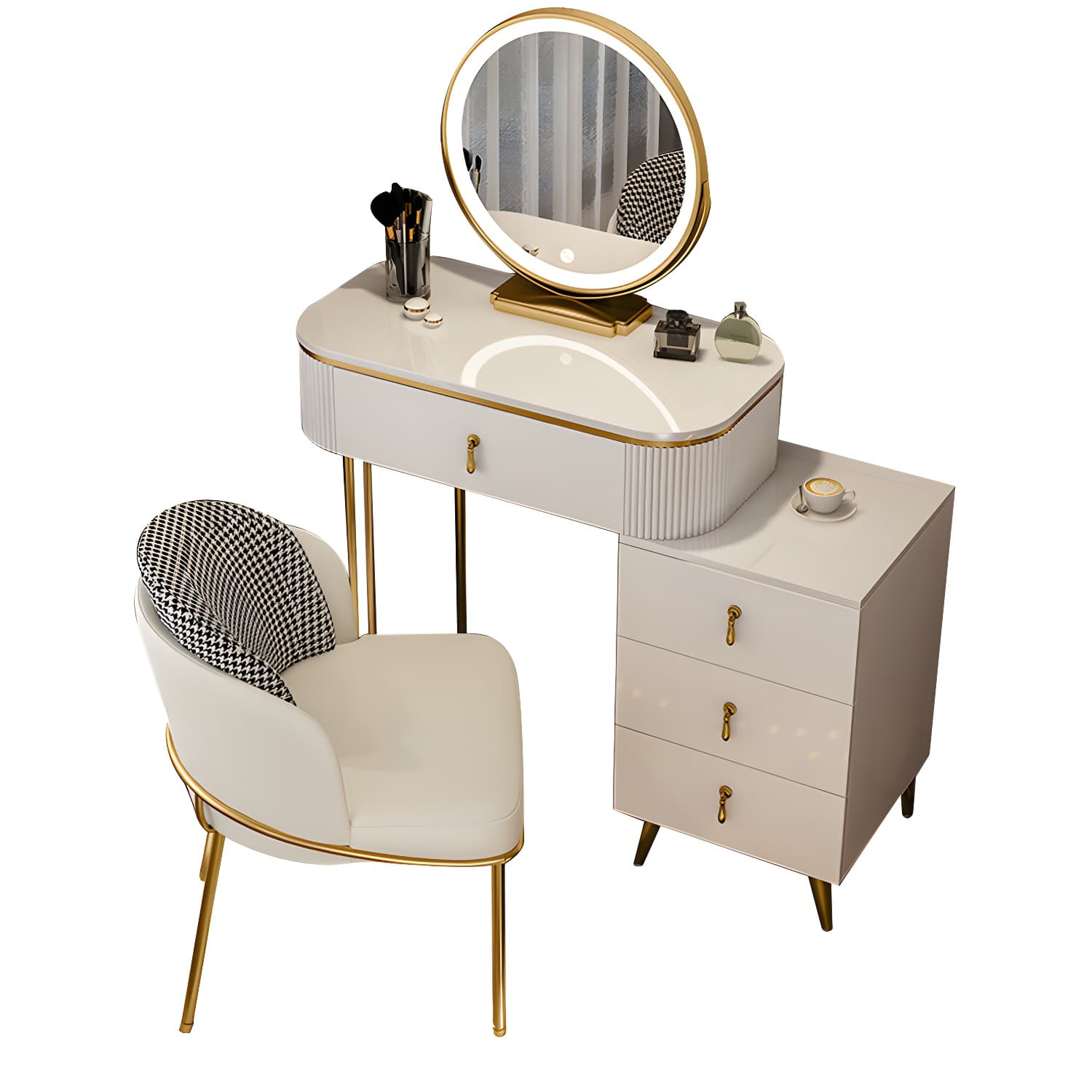 Gold Base Makeup Counter 15.74" Wide Vanity Tables with Storage Drawers thumbnail 18