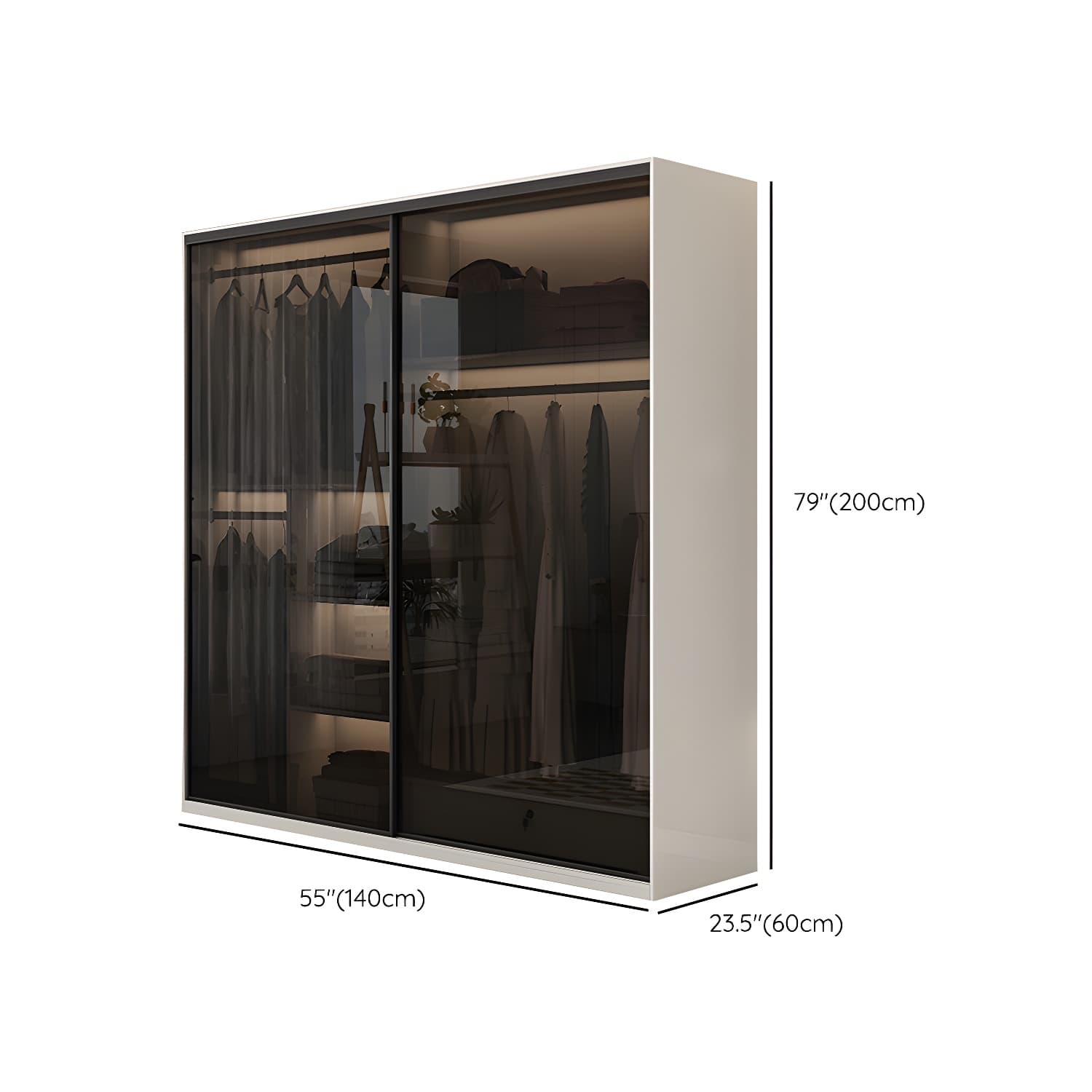 White Glass Wardrobe Rod Included Wardrobe Wardrobe Closet without Light thumbnail 10