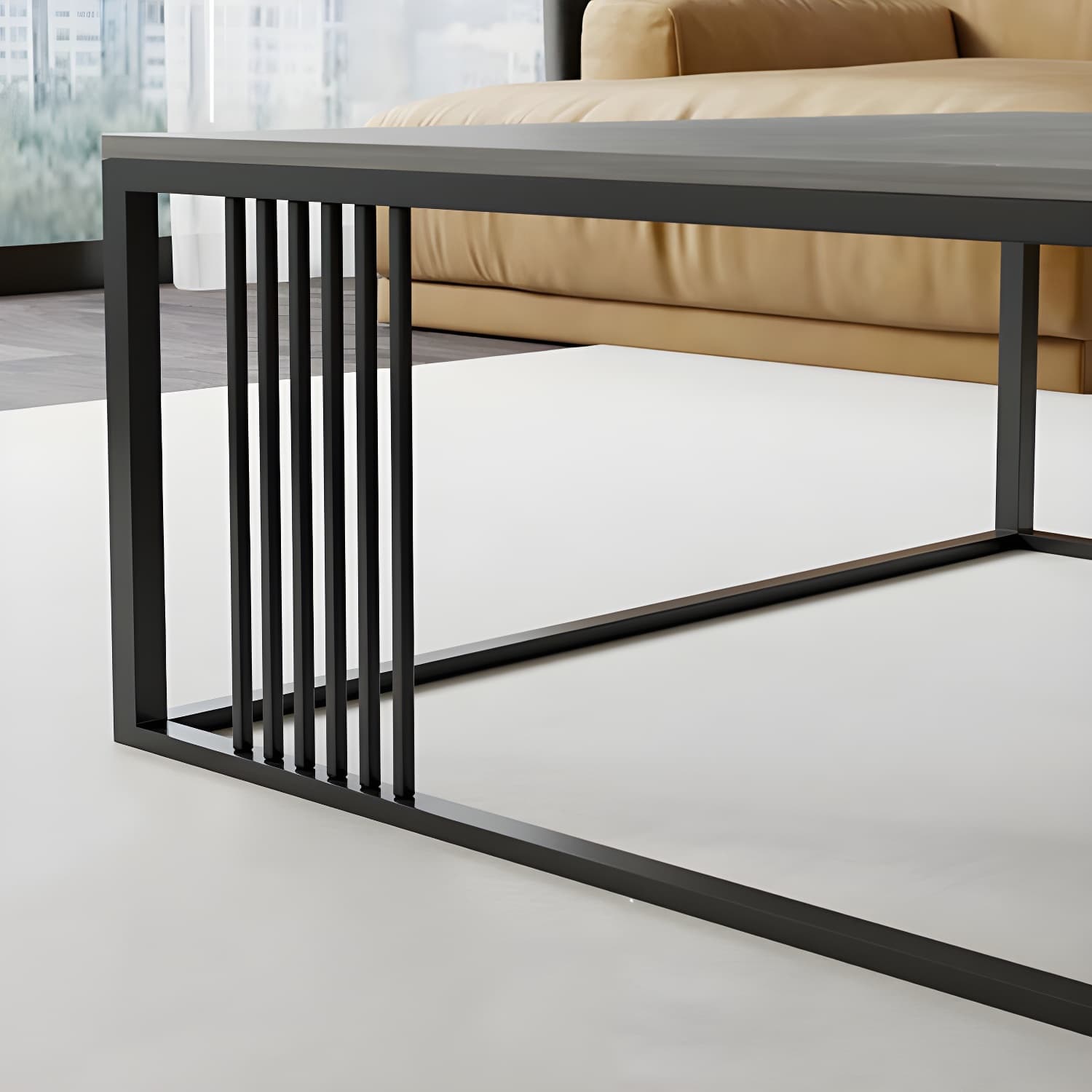 Glam Style Gold Iron Frame Coffee Table Gray Slate Table Top Coffee thumbnail 8