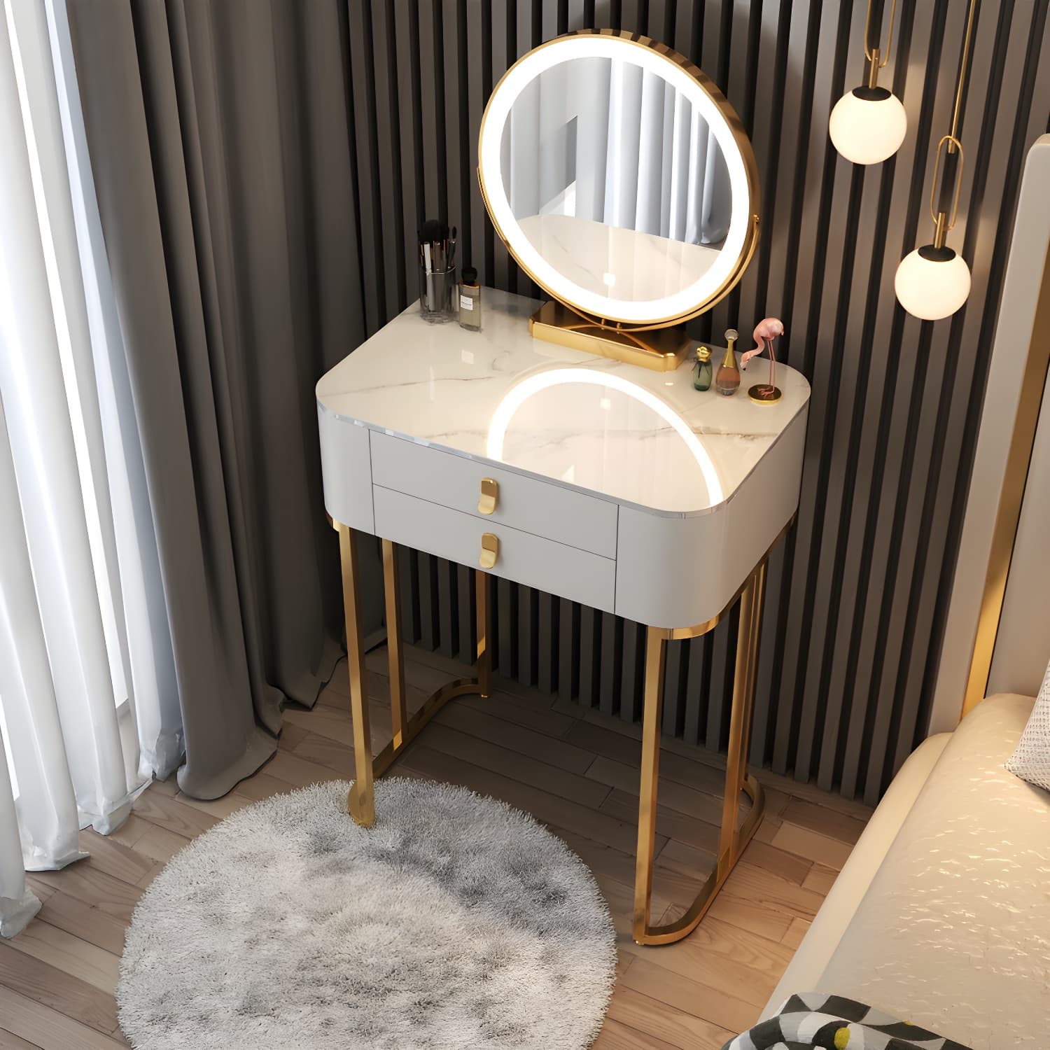 Luxurious Vanity Dressing Table Solid Wood Vanity Set with Stool and Mirror thumbnail 5