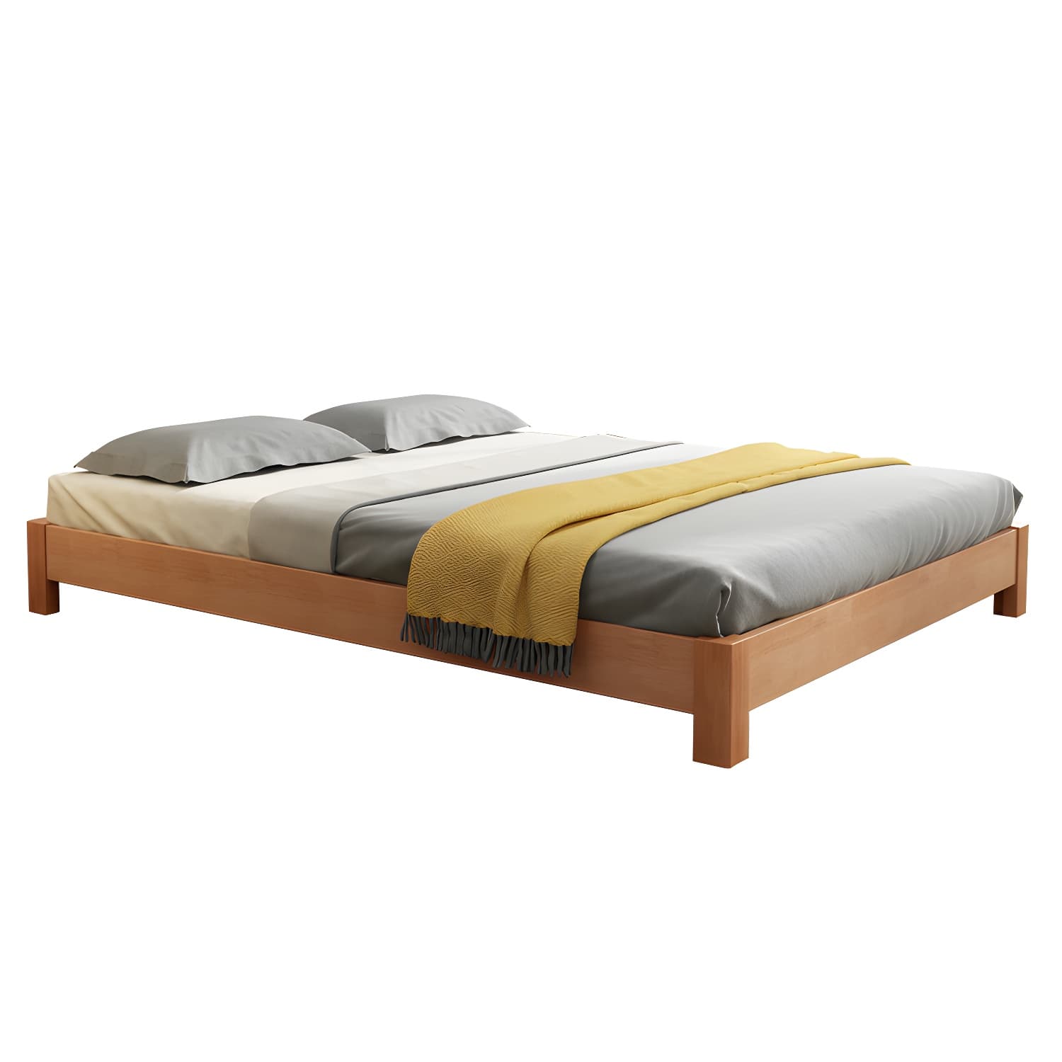 Solid Wood Standard Bed Contemporary Rubberwood Platform Bed with Legs thumbnail 11