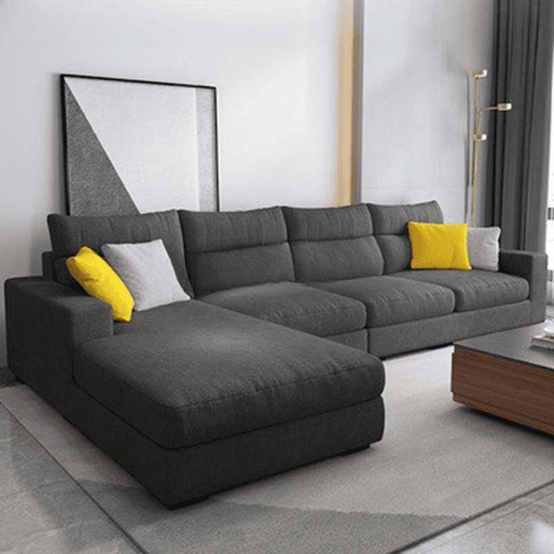 L-Shape Sofa Chaise with Pillow Back, Azure/Cream Upholstery, Square Arm, Slipcover, and 1 Chaise thumbnail 2